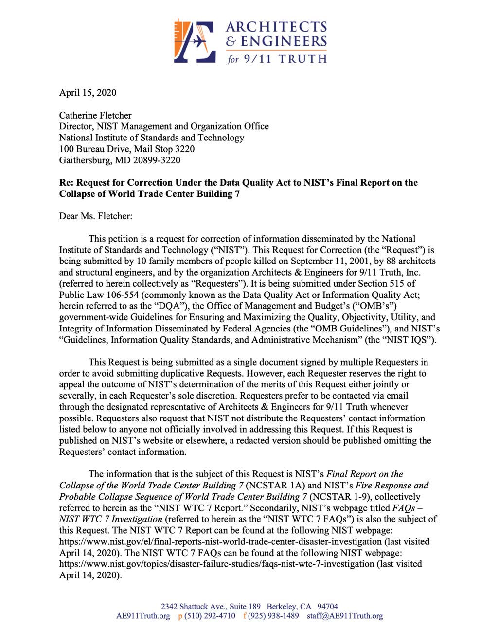 NIST WTC 7 RFC Cover